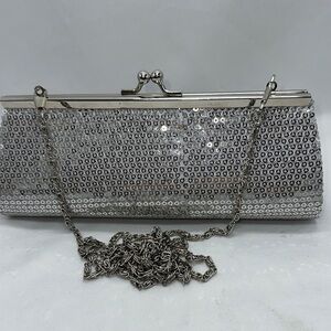 Vintage Silver  Sequin Clutch Bag with Silver Chain Strap